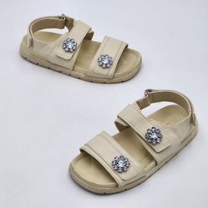 Zara Kids Embellished Jewel Flower Sandals Ivory Little Girl's Size 32 EU 1 US